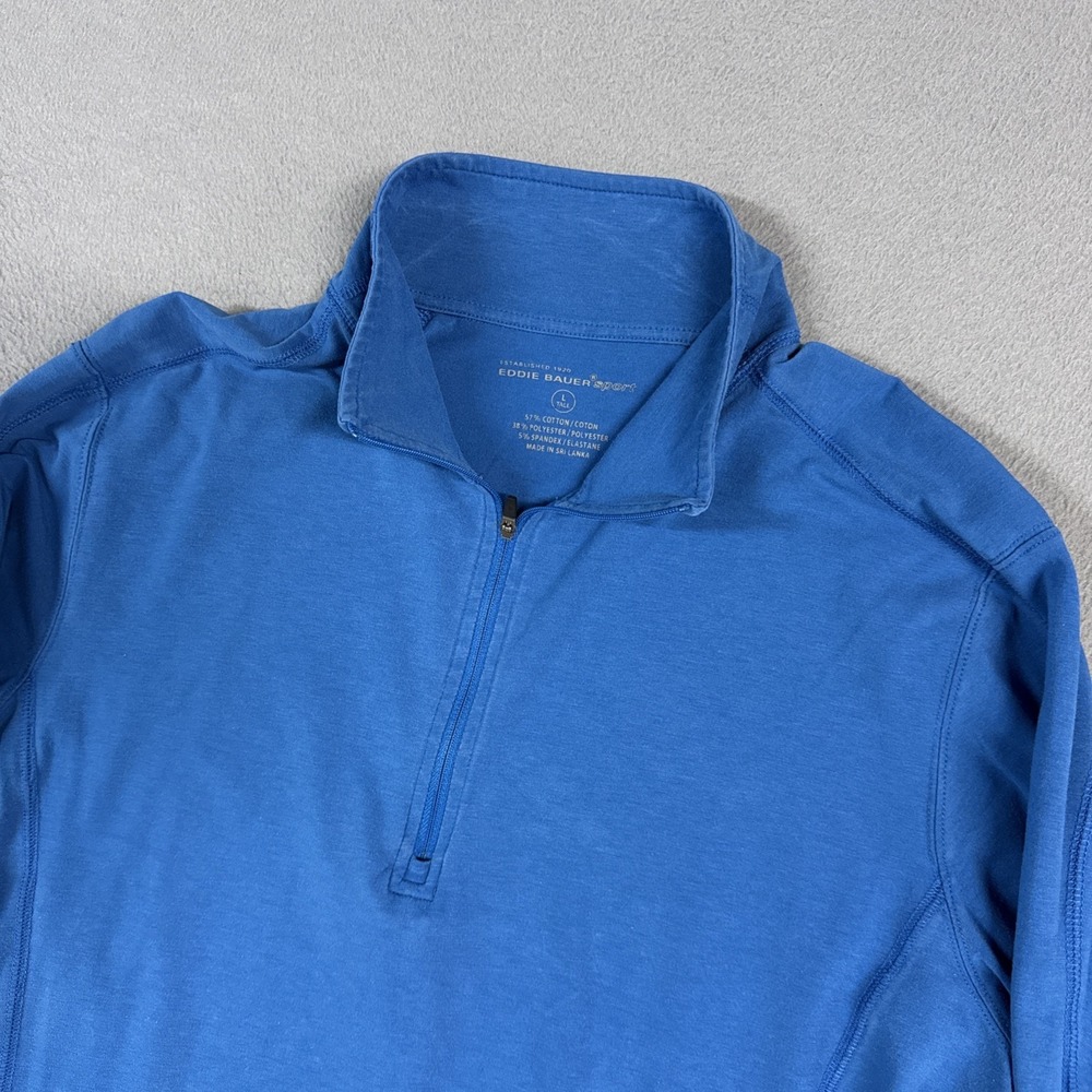 Eddie Bauer Sport Quarter Zip Pullover Mens Large Tall Blue Active Fit Stretch
